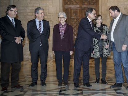 Mas i Junqueras, acordant la convocat&ograve;ria d&#039;eleccions, el passat gener.