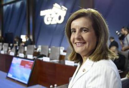 La ministra española de Empleo y Seguridad Social, Fátima Báñez, participa en la reunión de ministros de Finanzas y gobernadores de bancos centrales de los países miembros del G20 hoy, viernes 19 de julio de 2013 en Moscú (Rusia).