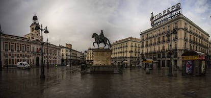 La Puerta del Sol, en Madrid, vacía durante la pasada primavera, durante el estado de alarma.