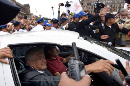 López Obrador a su salida de Palacio Nacional.