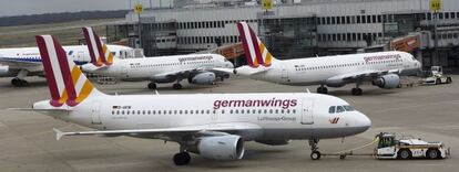 Aviones de Germanwings en el aeropuerto de Dusseldorf.