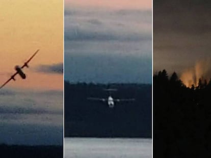 Composição de imagens feitas do avião roubado. 