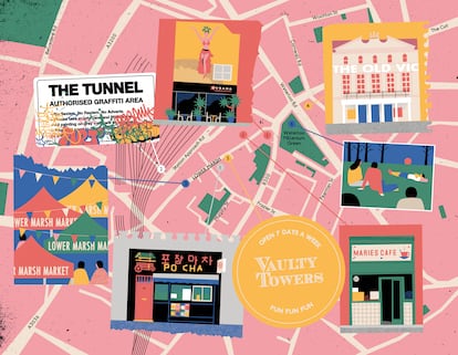 Ilustración de la calle Lower Marsh en el barrio de Waterloo de Londres (Inglaterra).