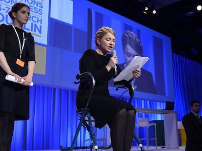 La exprimera ministra ucraniana Yulia Timoschenko, durante el Congreso del Partido Popular Europeo (PPE) en Dubl&iacute;n, Irlanda.