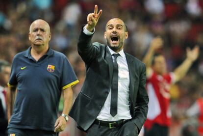 Guardiola, durante el partido ante el Sporting.