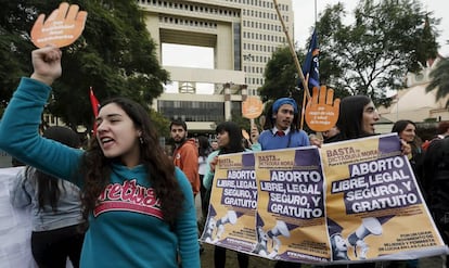 Manifestaciones en Chile en defensa de un aborto legal en 2015.