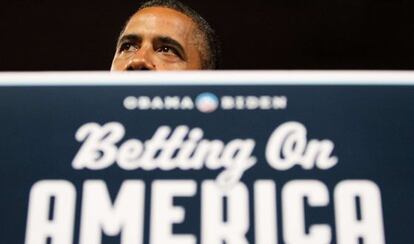 Barak Obama en uno de los discursos que pronunci&oacute; en su gira por Ohio.