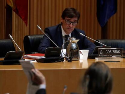 GRAF4677. MADRID, 02/04/2020.- El ministro de Sanidad, Salvador Illa, comparece de nuevo ante la Comisión de Sanidad del Congreso de los Diputados para informar sobre las medidas adoptadas por su departamento ante la pandemia de coronavirus, que en España, según ha declarado en los últimos días, se encuentra en la fase de estabilización. EFE/ J.j. Guillén POOL