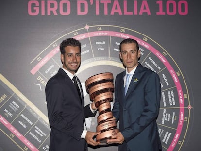 Fabio Aru y Vincenzo Nibali, en la presentaci&oacute;n