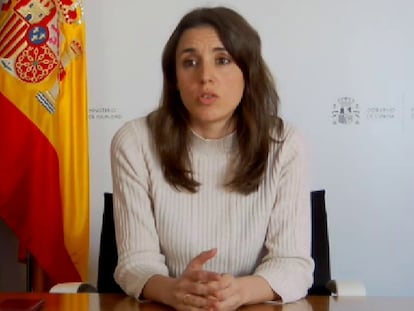 Irene Montero habla sobre la ‘docuserie’ de Rocío Carrasco, el 22 de marzo.