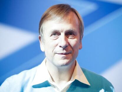 Kevin Warwick en la presentación del libro del BBVA '0Hay futuro, visiones para un mundo mejor', en Madrid.