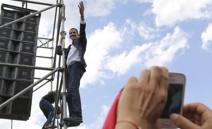 Juan Guaidó durante una manifestación en Caracas tras su regreso a Venezuela.