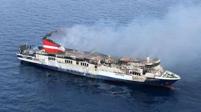 The 'Sorrento' is adrift near Mallorca after it caught fire and was evacuated.