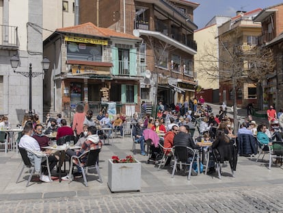 A sidewalk café in Madrid on April 1.