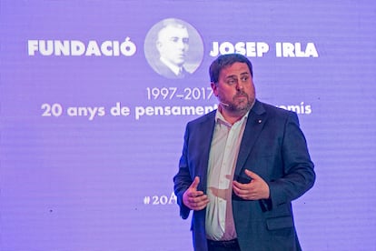 Oriol Junqueras durante su participación en el acto del 20º aniversario de la Fundació Josep Irla.