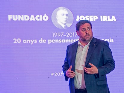 Oriol Junqueras durante su participación en el acto del 20º aniversario de la Fundació Josep Irla.