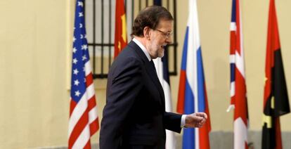 Mariano Rajoy, de perfil antes de una reuni&oacute;n Consejo de Seguridad de Naciones Unidas.