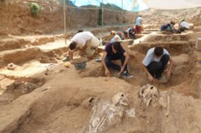 Excavaciones en las fosas comunes de la Guerra Civil en el antiguo cementerio de San Rafael de Málaga.