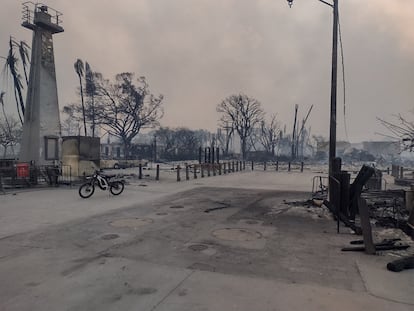 Destroyed buildings smolder after wildfires fanned by the winds of a distant hurricane devastated Maui's city of Lahaina, Hawaii, U.S. August 9, 2023. 