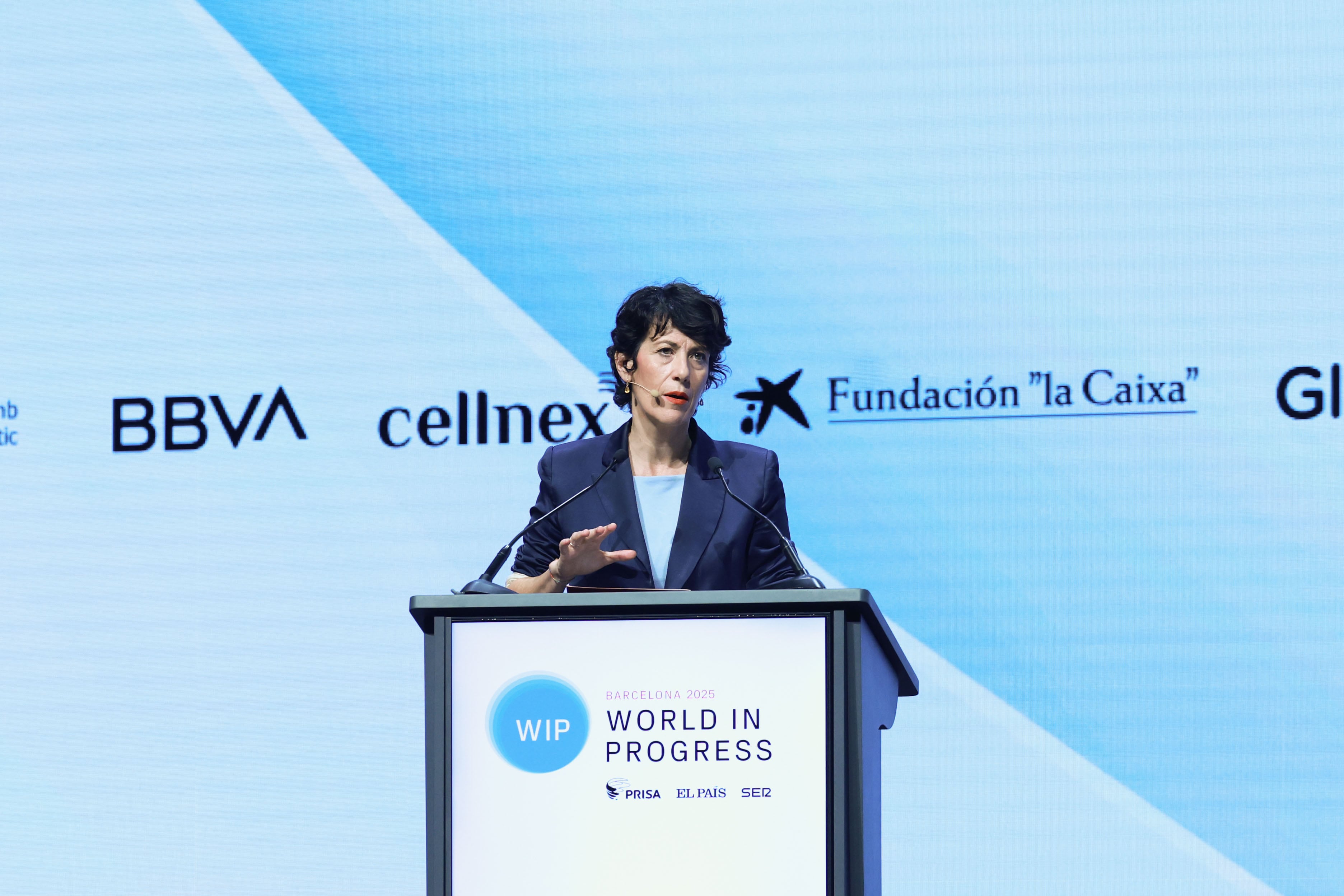 Elma Saiz Delgado, ministra de Inclusión, Seguridad Social y Migraciones, durante la primera jornada del foro World In Progress (WIP).