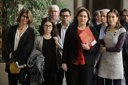 Ada Colau en la recepció a les famílies dels presos al febrer passat.