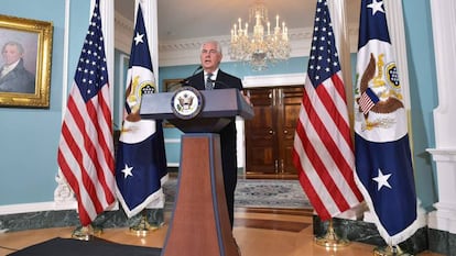 O secretário de Estado dos EUA, Rex Tillerson, discursa sobre a política em relação ao Irã.