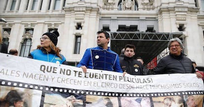 Protestas para la defensa de los animales en los circos delante del Palacio de Cibeles