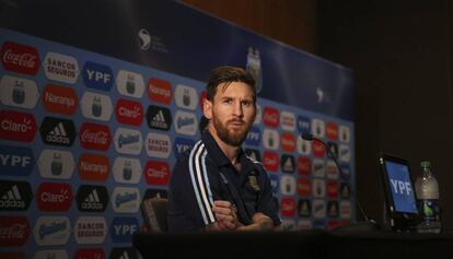 Messi, el viernes en rueda de prensa en Nueva Jersey. 