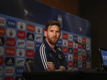 Messi, el viernes en rueda de prensa en Nueva Jersey. 