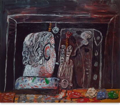 Philip Guston, "Painter at Night" (1979), óleo sobre lienzo, 174 x 204.5 cm. Cortesía Hauser & Wirth.