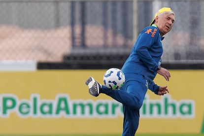 Carlo Ancelotti, la semana pasada en un entrenamiento con Brasil.
