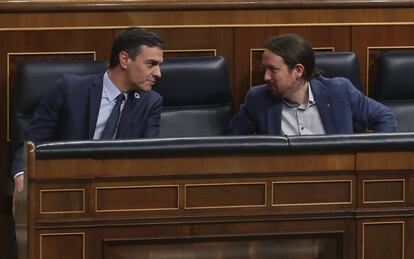 Pedro Sánchez y Pablo Iglesias, la semana pasada en el Congreso.