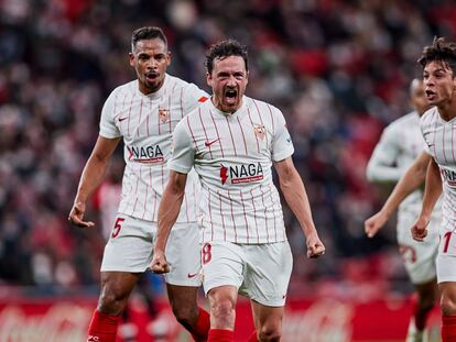 Delaney celebra su gol al Athletic Club en la pasada jornada.