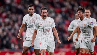 Delaney celebra su gol al Athletic Club en la pasada jornada.