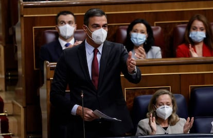 El presidente del Gobierno, Pedro Sánchez, interviene durante la sesión de control al Gobierno.