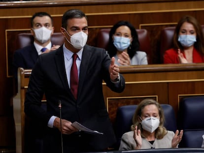 El presidente del Gobierno, Pedro Sánchez, interviene durante la sesión de control al Gobierno.