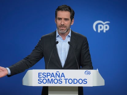 El portavoz del Partido Popular, Borja Sémper, en rueda de prensa, este martes, en la sede del PP de Madrid.