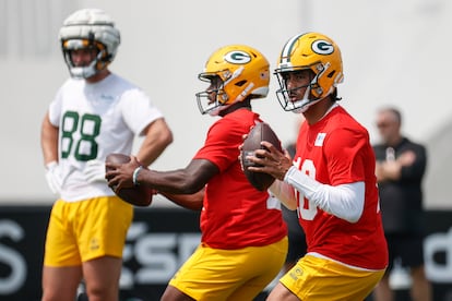 Jugadores de Green Bay entrenan en São Paulo (Brasil), el 5 de septiembre.