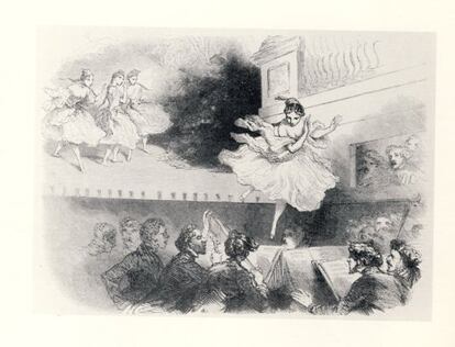 Incidente en que la bailarina Marie Jacob ca&iacute;a al foso de la orquesta en la &Oacute;pera de Par&iacute;s Le Peletier al final del &#039;Pas de Quatre&#039;, recogido por &#039;Le M&eacute;nestrel&#039; el 18 de febrero de 1849.