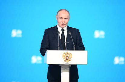 Putin, el martes en un acto oficial en Moscú, en una imagen distribuida por el Kremlin