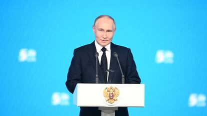 Putin, el martes en un acto oficial en Moscú, en una imagen distribuida por el Kremlin