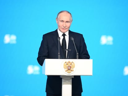 Putin, el martes en un acto oficial en Moscú, en una imagen distribuida por el Kremlin