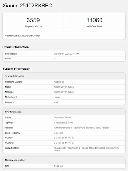 Resultados en Geekbench del futuro POCO F8 Ultra