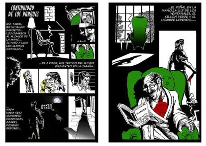Cómic basado en el microrrelato 'Continuidad de los parques'.
