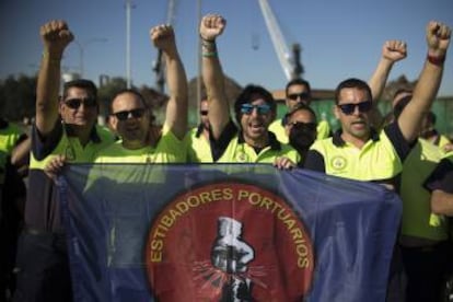 Manifestación de estibadores en Sevilla.