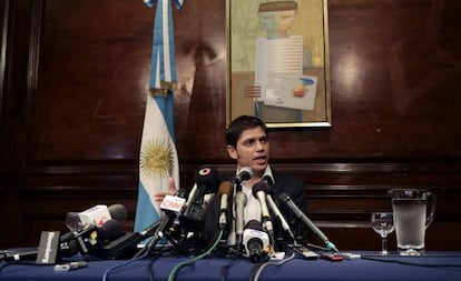 Argentina's economy minister, Axel Kicillof, speaks after his meeting with creditors in New York.