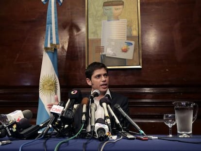 Argentina's economy minister, Axel Kicillof, speaks after his meeting with creditors in New York.