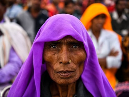 Una mujer india participa en la 'Marcha de la dignidad' en Ramleela Ground en Nueva Delhi el 22 de febrero de 2019.