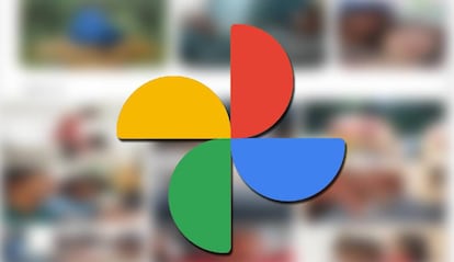 Logo de Google Fotos con fondo de imágenes