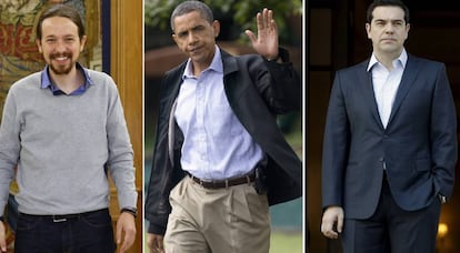 Pablo Iglesias, Barack Obama y Alexis Tsipras.